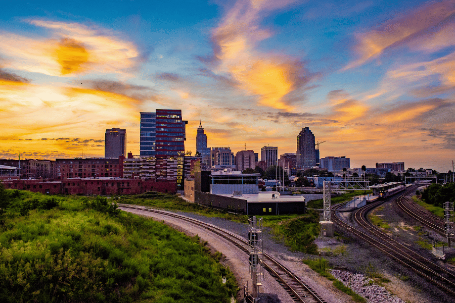 Downtown Raleigh during sunset view