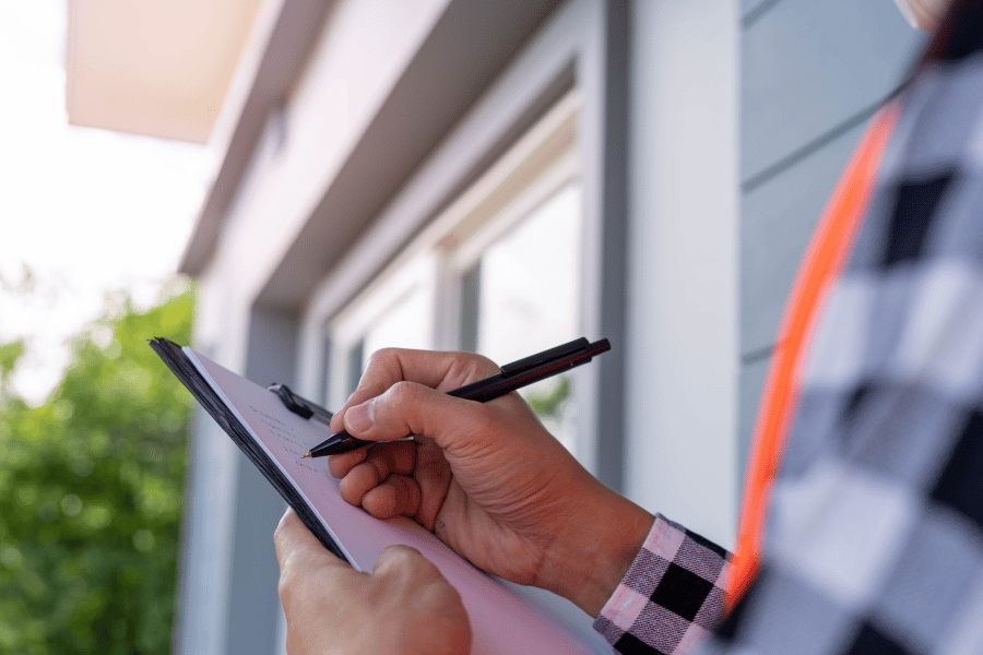 Home inspector visiting a home and taking notes 