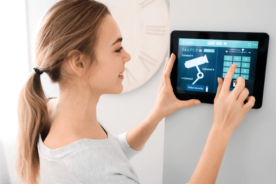 Smart home security system being controlled by homeowner