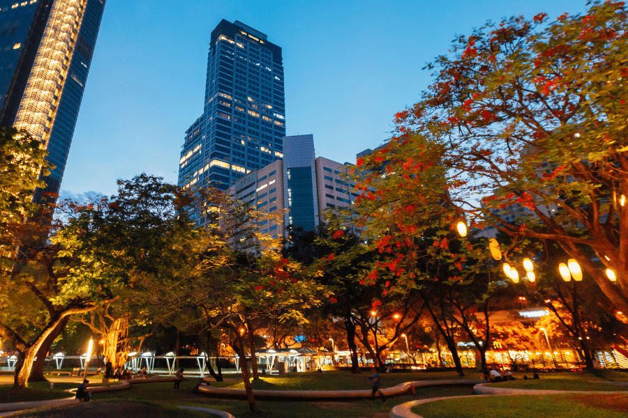 The RTP during night with trees and buildings around