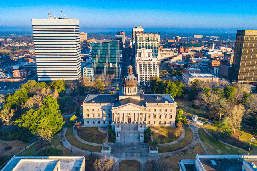 skyline and courthouse in Columbia, SC