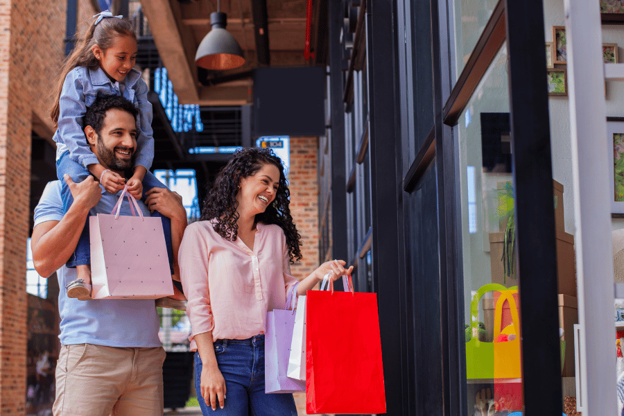 Family friendly shopping outdoors at stores