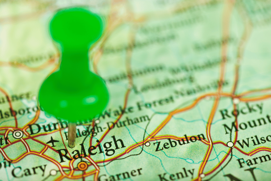 Raleigh NC on the NC Map 