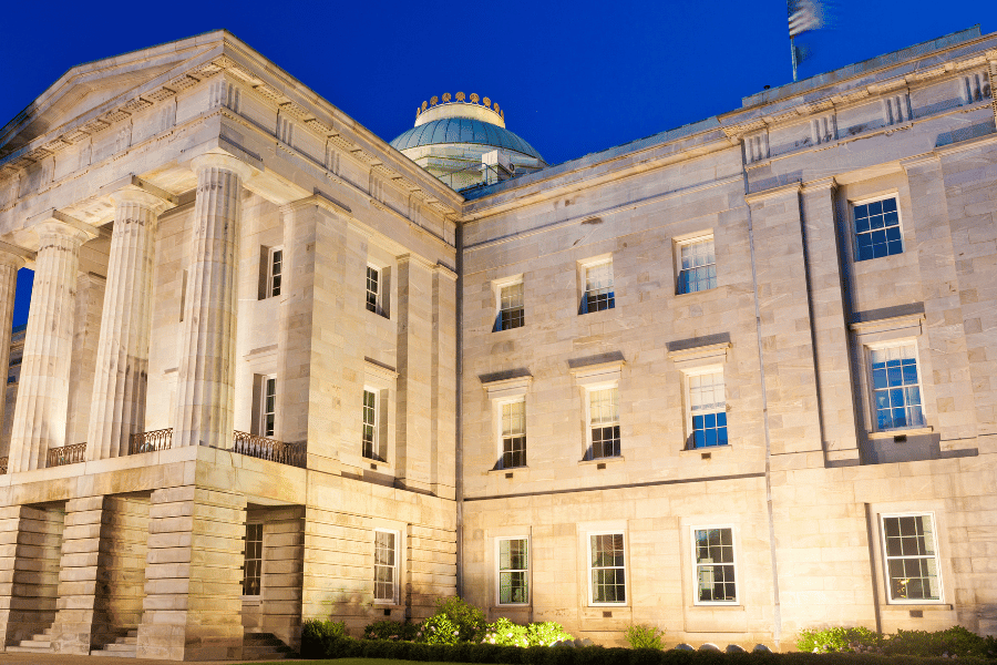 Raleigh NC State Capitol Building lit up