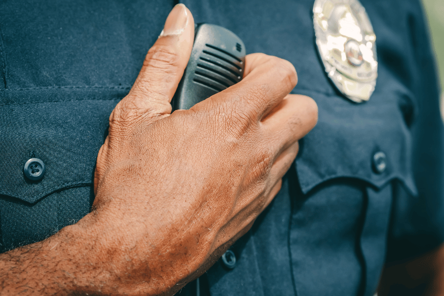 police officer wearing his uniform and badge
