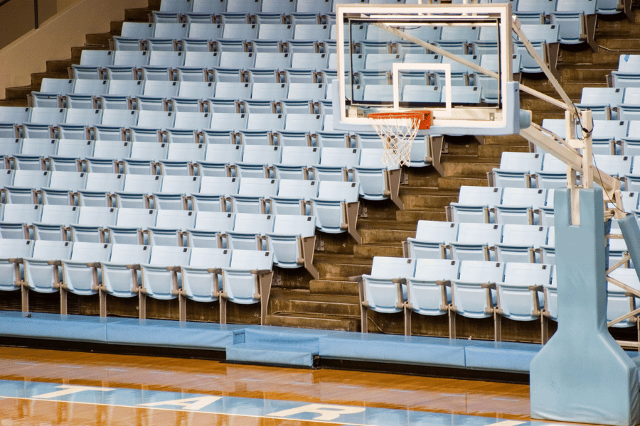 UNC Chapel Hill Basketball court with blue chairs 