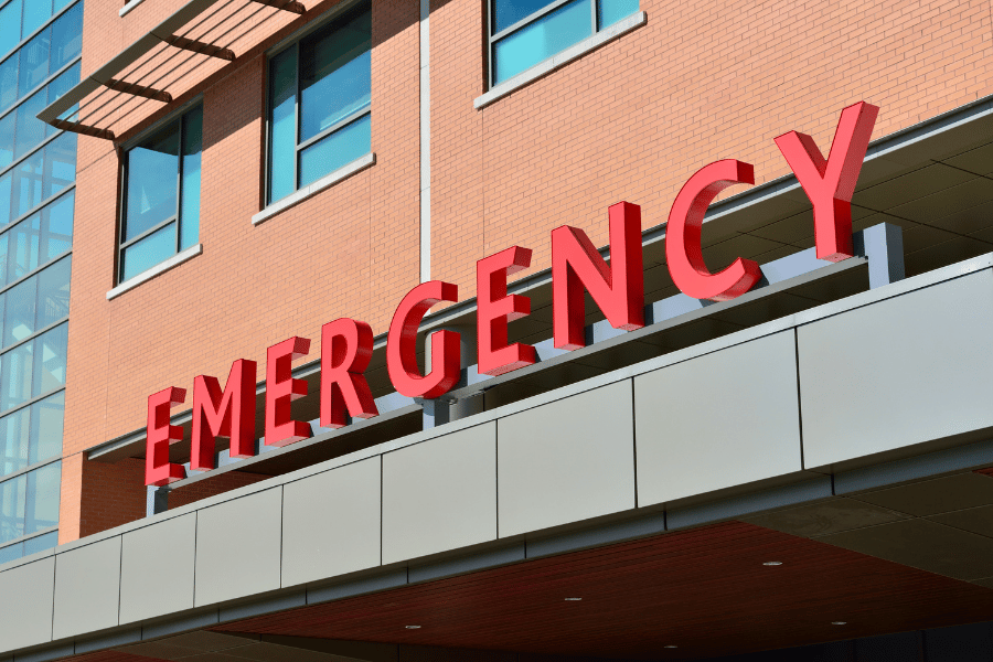 red emergency sign entrance at the hospital 