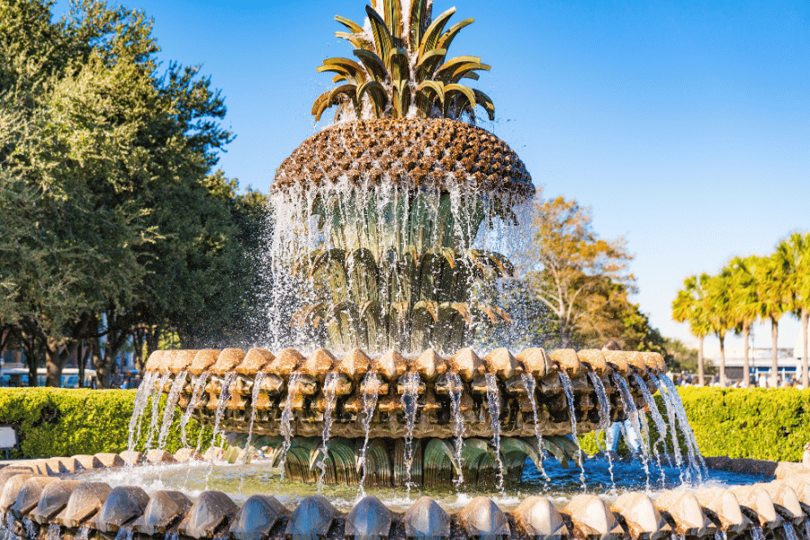 the famous pineapple fountain in Charleston, SC
