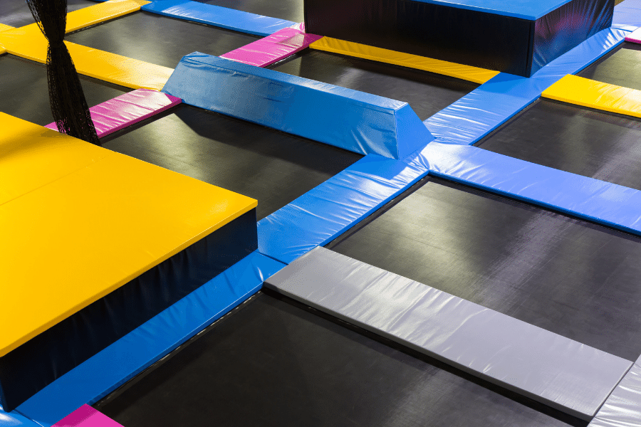 trampolines at an indoor trampoline park