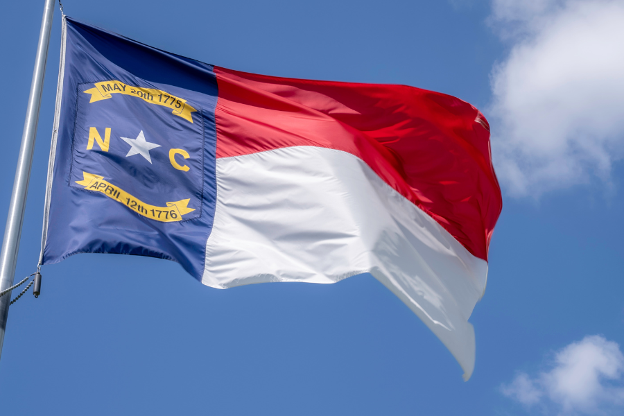 NC State flag blowing in the wind