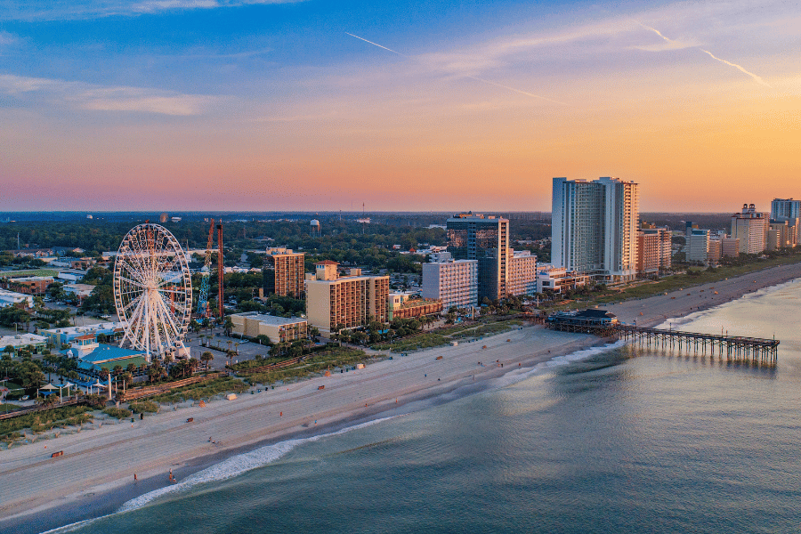 Carolina Beach ocean view with a orange sunset