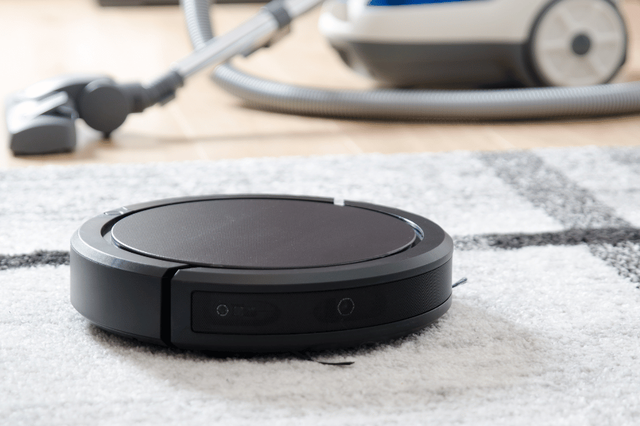 Smart home robot vacuuming the house